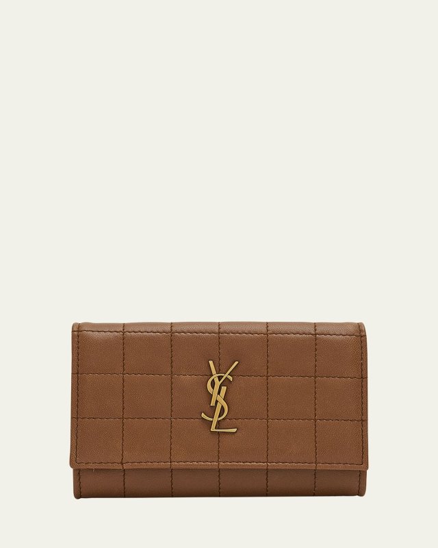 YSL Monogram Flap Small Wallet in Quilted Smooth Leather